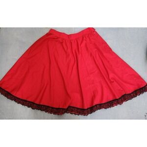 Vintage handmade Red Circle‎ Square Dance Skirt with BlackLace Rockabilly33waist